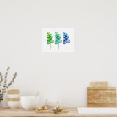 botanische waterverf. Groene en blauwe bloem Poster (Keuken)