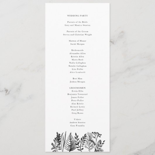 Botanische Waterverf huwelijksprogramma Programma (Achterkant)