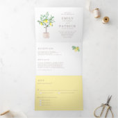 Botanische Waterverf Lemon Tree Summer Weddenschap Drieluik Uitnodiging (Binnen)