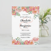 Botanische waterverf roze groene bloemenbruiloft kaart (Staand voorkant)