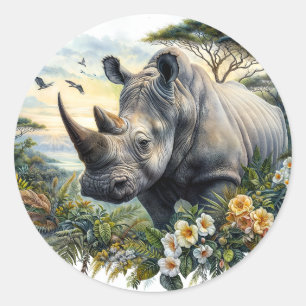 botanische Waterverf van neushoorns Ronde Sticker