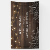 Botanische Welkomstbruiloft van Rustic String Ligh Spandoek (Verticaal)