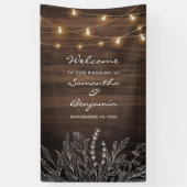Botanische Welkomstbruiloft van Rustic String Ligh Spandoek (Verticaal)