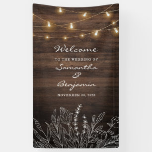 Botanische Welkomstbruiloft van Rustic String Ligh Spandoek