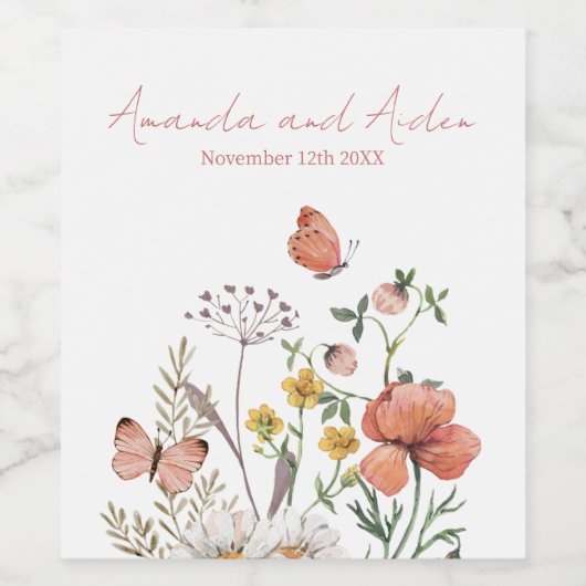Botanische Wildbloem Bloem Boho Aangepaste Bruilof Wijn Etiket (Enkel label)