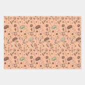 Botanische Wildbloemen Perzik Fuzz & Olijfgroen Inpakpapier Vel (Voorkant)