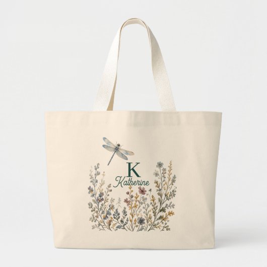 Botanische Wilde Bloem Libel Monogram Canvas Tas (Voorkant)