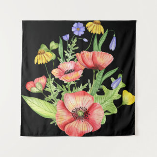 Botanische Wilde Bloemen Boeket Watercolor Kunst Wandkleed
