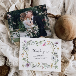 Botanische wilde bloemen | Elegante huwelijksfoto Bedankkaart