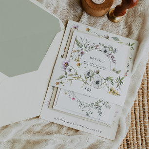 Botanische wilde bloemen Monogram bruiloft Uitnodigingen Wikkel