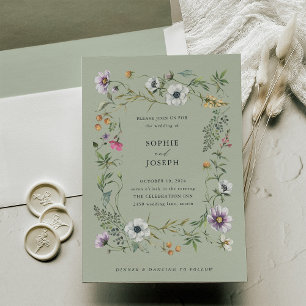 Botanische wilde bloemen Zachte groene bruiloft Kaart