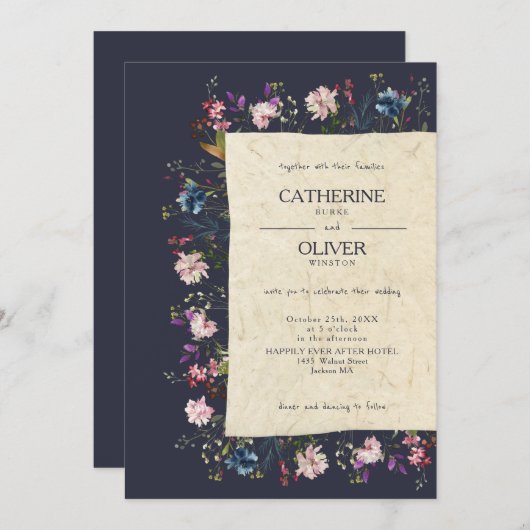 Botanische wilde bloemhandgemaakte papieren bruilo kaart (Voorkant / Achterkant)