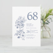 Botanische Wildflower Dusty Blue 68e verjaardag Kaart (Staand voorkant)