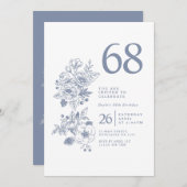 Botanische Wildflower Dusty Blue 68e verjaardag Kaart (Voorkant / Achterkant)