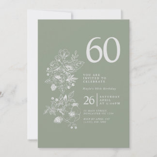 Botanische Wildflower Stoffig Blauw 60e Verjaardag Kaart