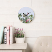 Botanische wildlife-wandklok met flamingo, zebra