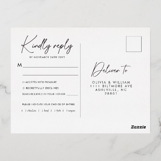 Botanische Winter Bloemen Elegante Zilveren RSVP-K Folie Uitnodiging Briefkaart (Achterkant)