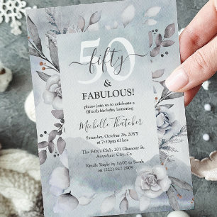 Botanische Winter Waterverf Elegante 50e Verjaarda Kaart
