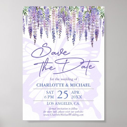 Botanische Wisteria Tuin Bruiloft Save the Date Poster (Voorkant)