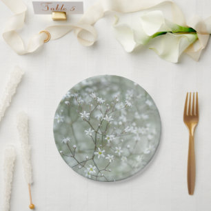 Botanische witte baby's adem bloem fotografie papieren bordje