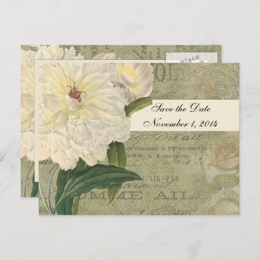 Botanische Witte Pioen Bewaar de Datum Aankondigingskaart