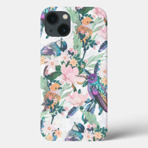Botanische Witte Tuin Bloemen en vogels iPhone 13 Hoesje