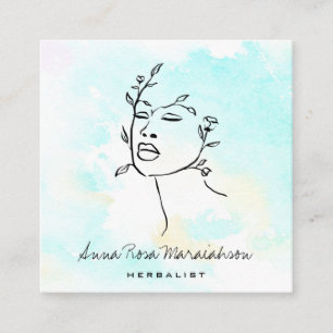 *~* Botanische Woman Line Art Goddess QR Greenery Vierkante Visitekaartje