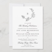 Botanische Wreath Sketched Antiek Monogram Weddens Kaart (Voorkant)