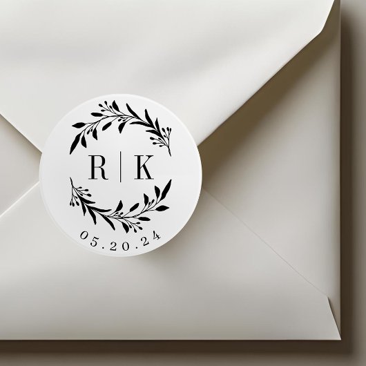 Botanische Wreath Wedding Monogram Ronde Sticker