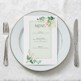 Botanische zacht Roze Bloemen Wedding Menu Kaart
