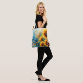 Botanische zonnebloem Canvas tas (Op model)