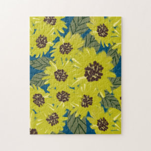Botanische Zonnebloem Kunst Geel Blauw Legpuzzel