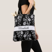 Botanische zwarte en witte flessenbloem draagtas (Dichtbij)