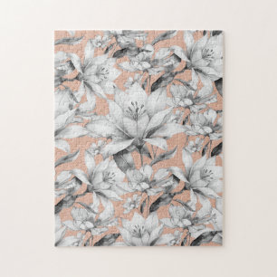 Botanische zwarte witte roos gouden glitter bloeme legpuzzel