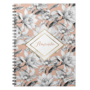 Botanische zwarte witte roos gouden glitter bloeme notitieboek