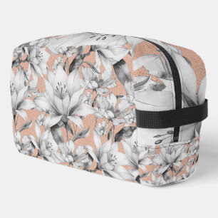 Botanische zwarte witte roos gouden glitter bloeme toilettasje