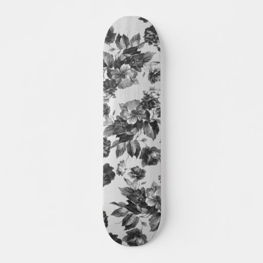 Botanische  zwarte witte rozen floraal skateboard (Voorkant)