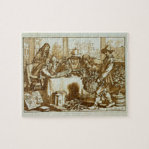 Botanisten die planten onderzoeken (litho) legpuzzel