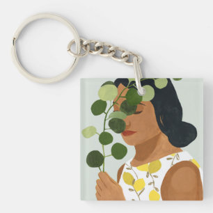 Botany Portret - Vrouw met Greenery Sleutelhanger