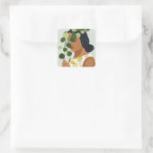 Botany Portret - Vrouw met Greenery Vierkante Sticker (Tas)