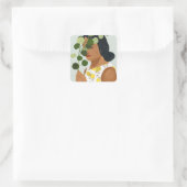 Botany Portret - Vrouw met Greenery Vierkante Sticker (Tas)
