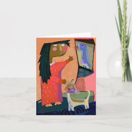 Botello's Meisje, Kat en Bird BLANK Wenskaart Bedankkaart