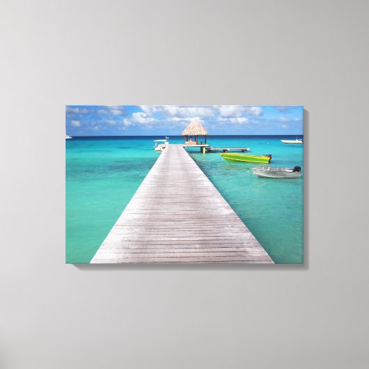 Boten aan een steiger in de Pacific canvas print (Voorkant)