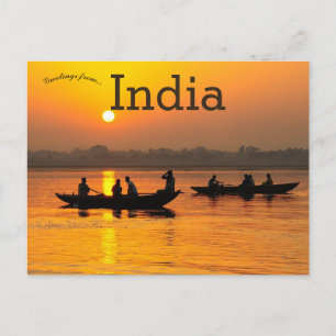 Boten bij zonsondergang op de Ganges rivier in Ind Briefkaart