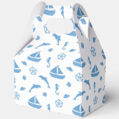 Boten en Dolfijnen Nautisch Patroon Blauw Wit Bedankdoosjes (Voorkant)