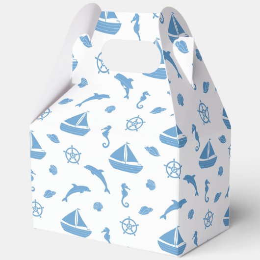 Boten en Dolfijnen Nautisch Patroon Blauw Wit Bedankdoosjes (Voorkant)