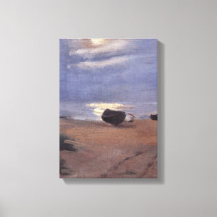 Boten in het maanlicht op South Beach, Anna Ancher Canvas Afdruk