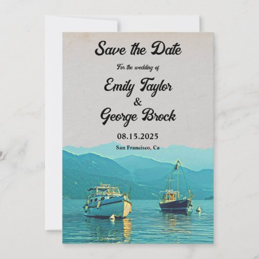 boten - marinebestemming bruiloft save the date (Voorkant)