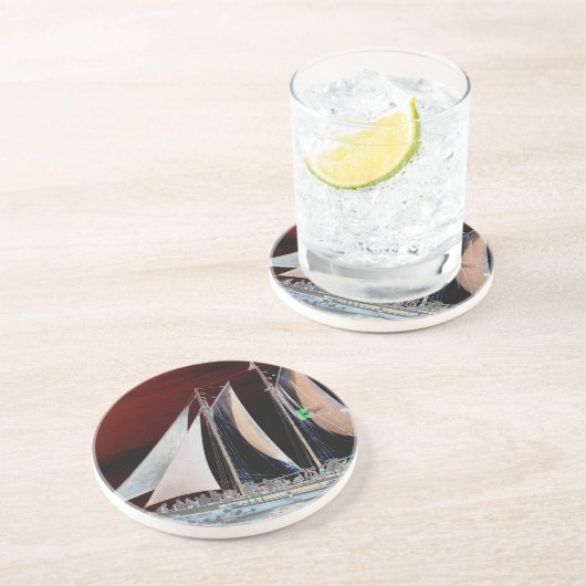 Boten onder zeilen zandsteen onderzetter (Zijkant)