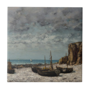 Boten op een strand, Étretat - Gustave Courbet Tegeltje